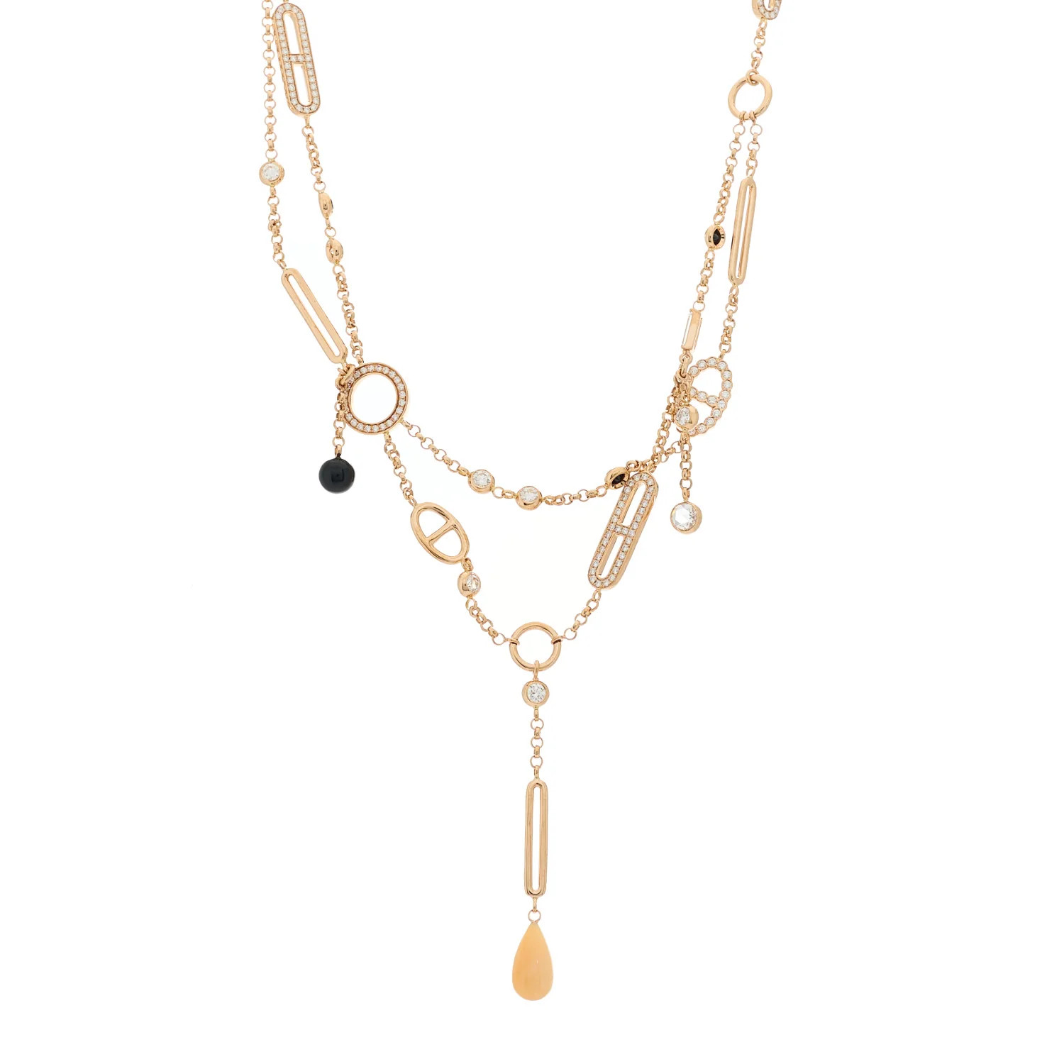 18K Rose Gold Diamond Pink Opal Black Jade Chaine d'Ancre Chaos Necklace | FASHIONPHILE (US)