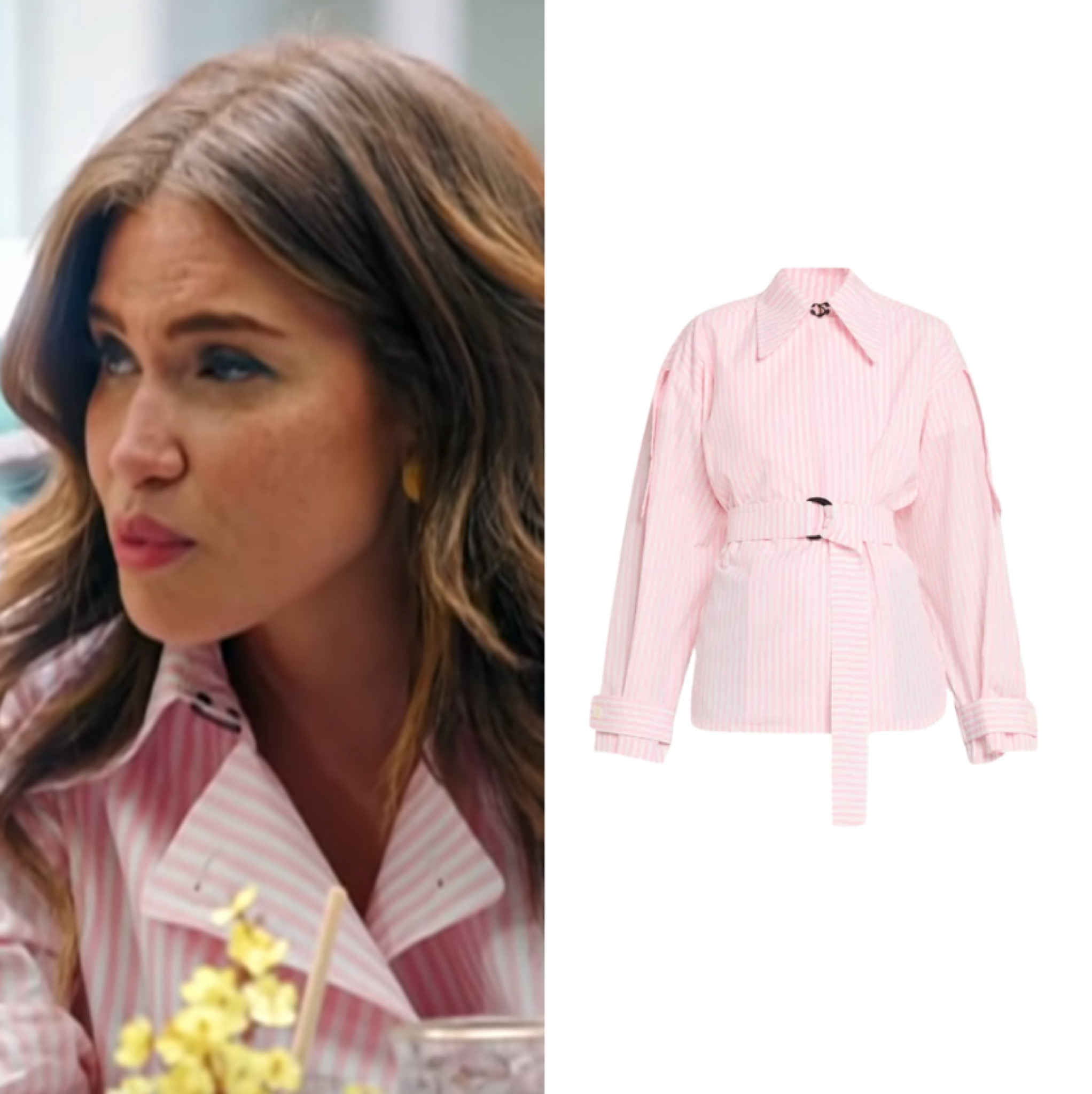 Brynn Whitfield’s Pink and White Striped Shirt