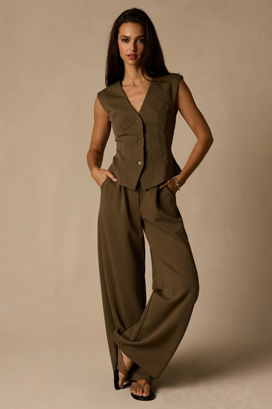 Greta Olive High-Rise Wide-Leg Trousers | Lulus