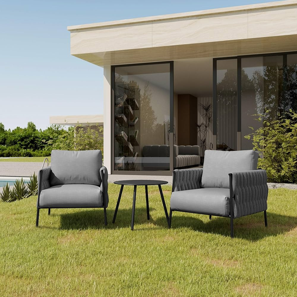EAST OAK Life Chatter 3 Pieces Patio Furniture Set, Armchairs with Coffee Table, Modern Outdoor S... | Amazon (US)