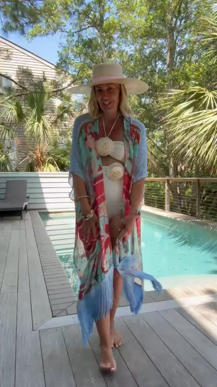 When you want the two piece swimsuit vibe in a more modest way, this is the way to go! This swimsuit is adorable and the coverup is so much fun! Cute with jeans too! Love this hat too. Small suit, OS kimono! Sunshine Tienda - code MIXANDMATCH

#LTKSeasonal #LTKSwim #LTKootd