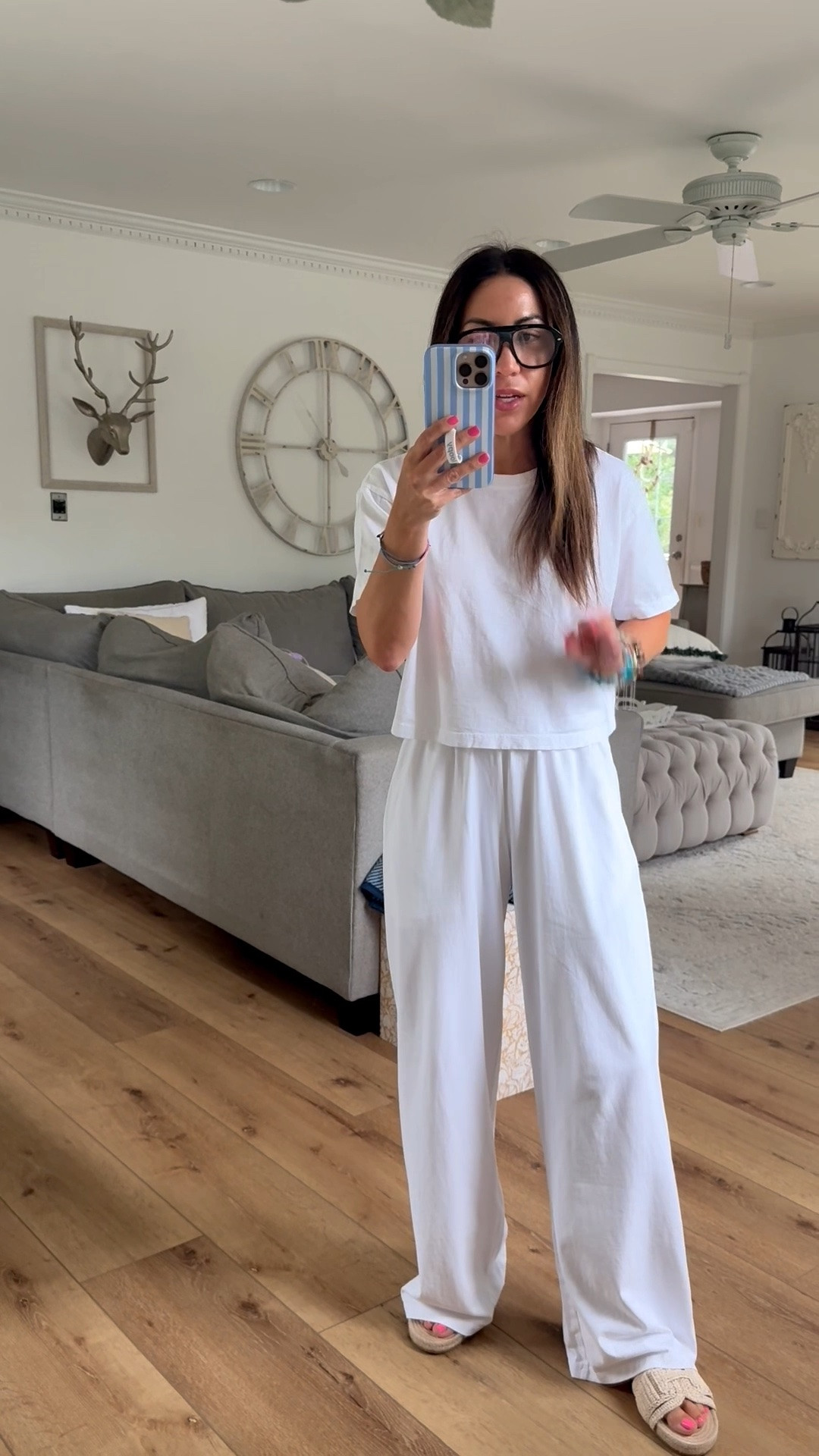 Vitamin A code SIGNATURE. Jewelry code HOUSEOFLEO20. Small white T-shirt. XS white pants. @vitaminaswim

#LTKOver40 #LTKPetite #LTKSaleAlert