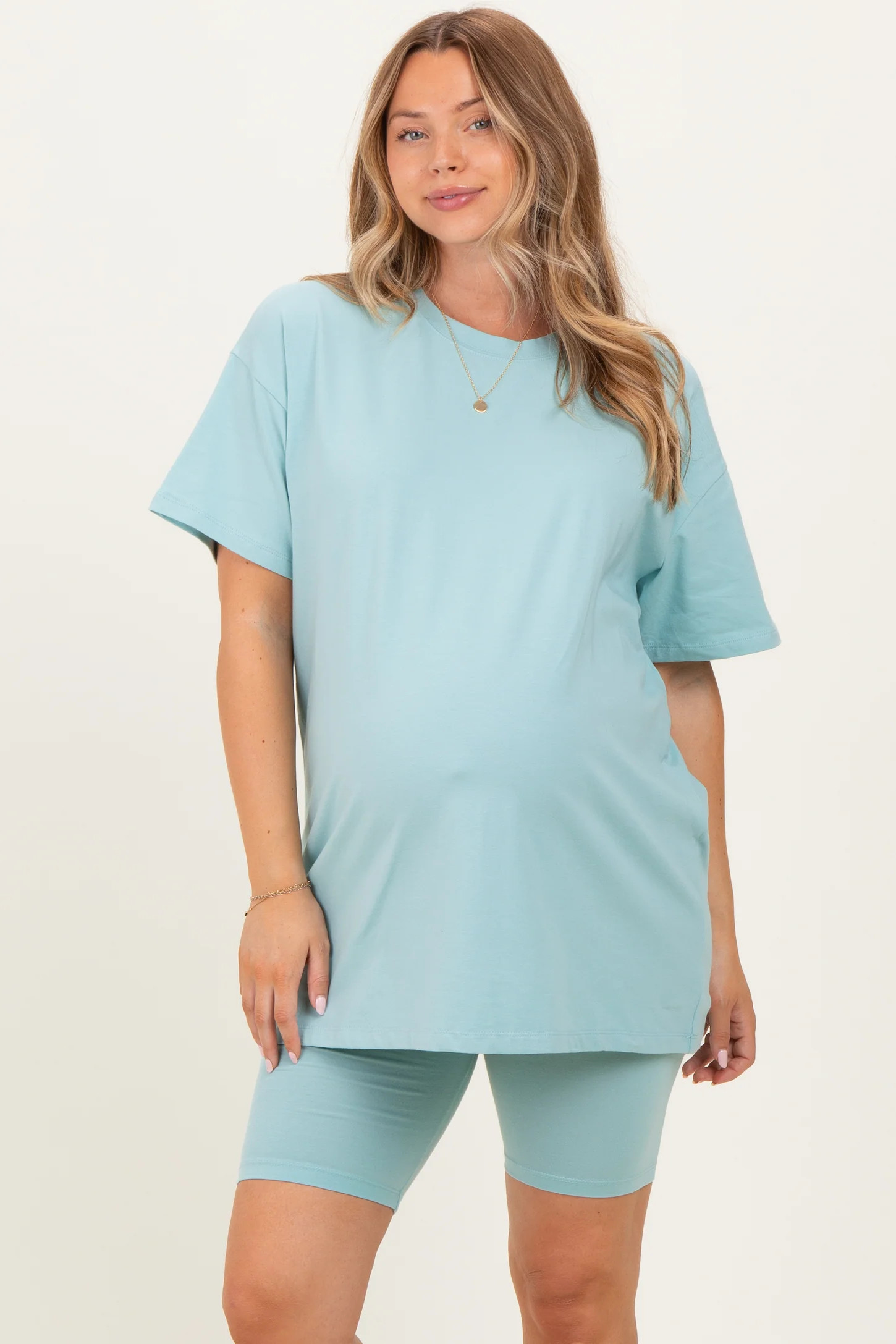 Light Olive Biker Shorts Maternity Set | PinkBlush Maternity