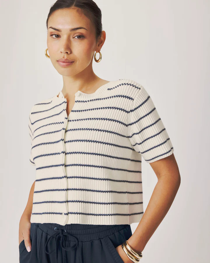 Delilah Striped Short Sleeve Cardigan | Splendid