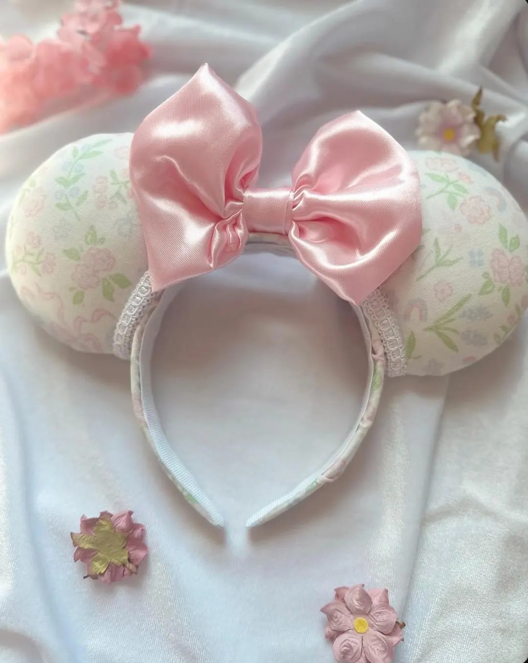 Cute Floral Bow Mouse Ears, Flower Bow Headband, Cute Headband, Coquette Ears - Etsy | Etsy (US)