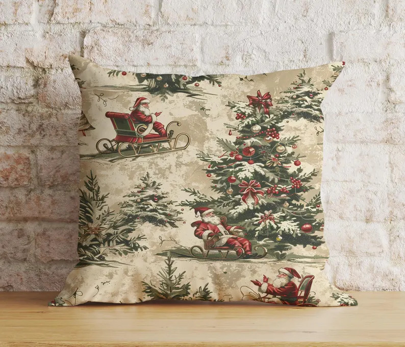 Vintage Toile Christmas Pillow Covers, Classic Holiday Cushion Covers, Festive Traditional Decora... | Etsy (US)