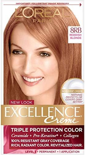 L'Oreal Paris Excellence Creme Permanent Hair Color, 8RB Medium Reddish Blonde, 100 percent Gray ... | Amazon (US)