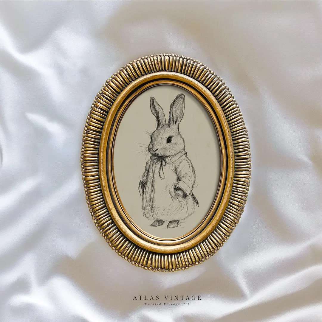 Vintage Easter Bunny Sketch Printable Wall Art, Cute Spring Rabbit Drawing Print, Neutral Cottage... | Etsy (US)