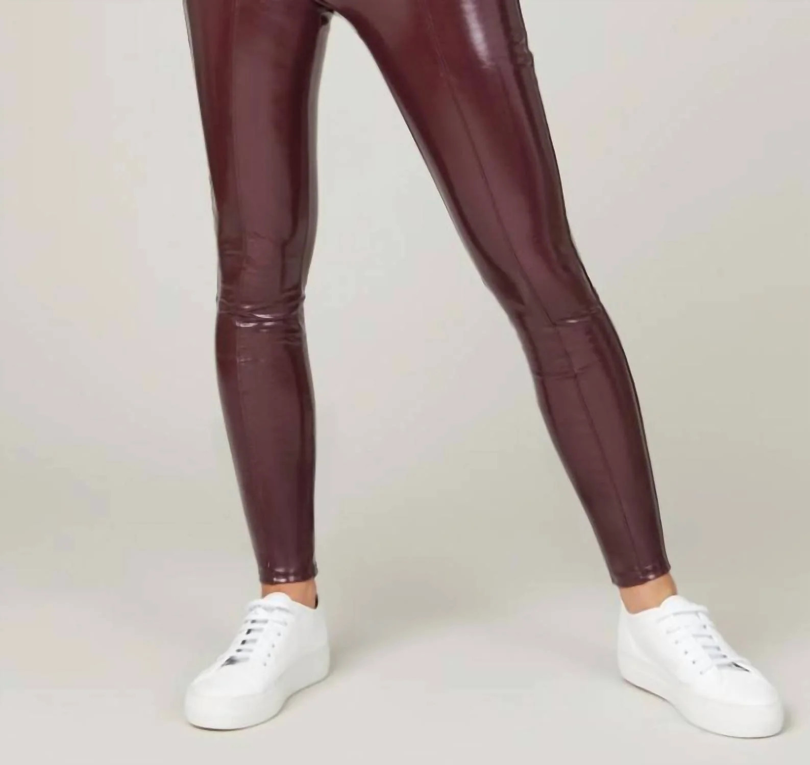 Faux Patent Legging With Perfect Control In Burgundy | Shop Simon