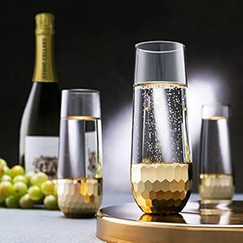 MyGift Modern Stemless Champagne Flute Glass Set of 4 Party Drinkware, Cocktails Prosecco Mimosa ... | Amazon (US)