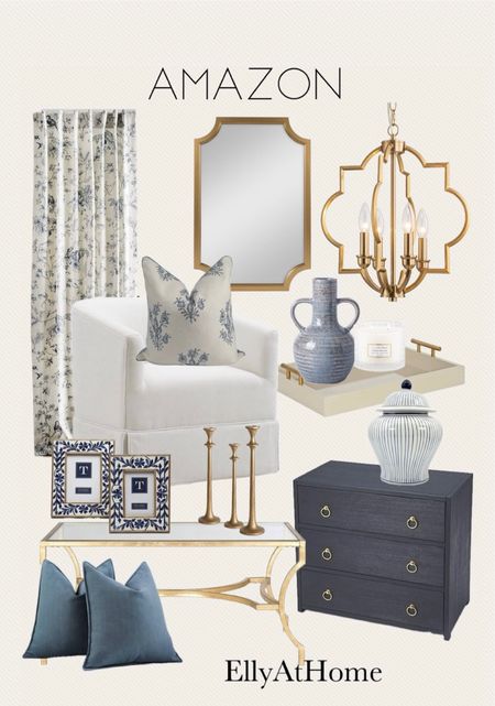 Amazon blue springhome styling. Shop home decor accessories for your living space, bedroom, with window treatments, gold mirrors, light fixture, chandelier, neutral swivel chair, tray, chest, coffee table, frames and more. Free shipping. 

#LTKfindsunder50 #LTKsalealert #LTKhome
