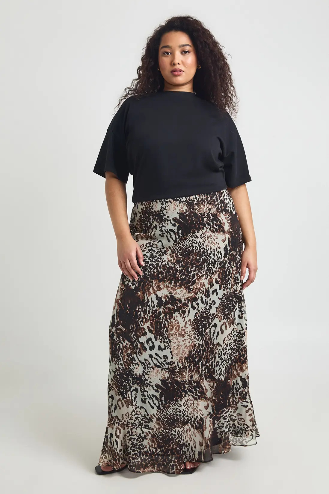 boohoo Plus Mixed Animal Chiffon Maxi Skirt | PrettyLittleThing US