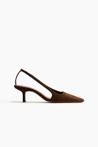 H & M - Kitten-Heeled Leather Slingbacks - Brown | H&M (US + CA)