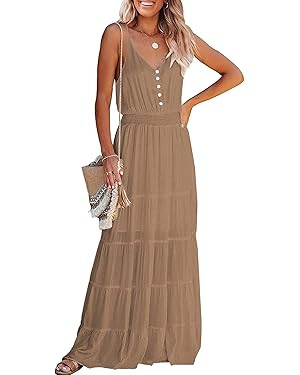 PRETTYGARDEN Womens Summer Spaghetti Strap Sleeveless High Waist Beach Long Maxi Sun Dress | Amazon (US)