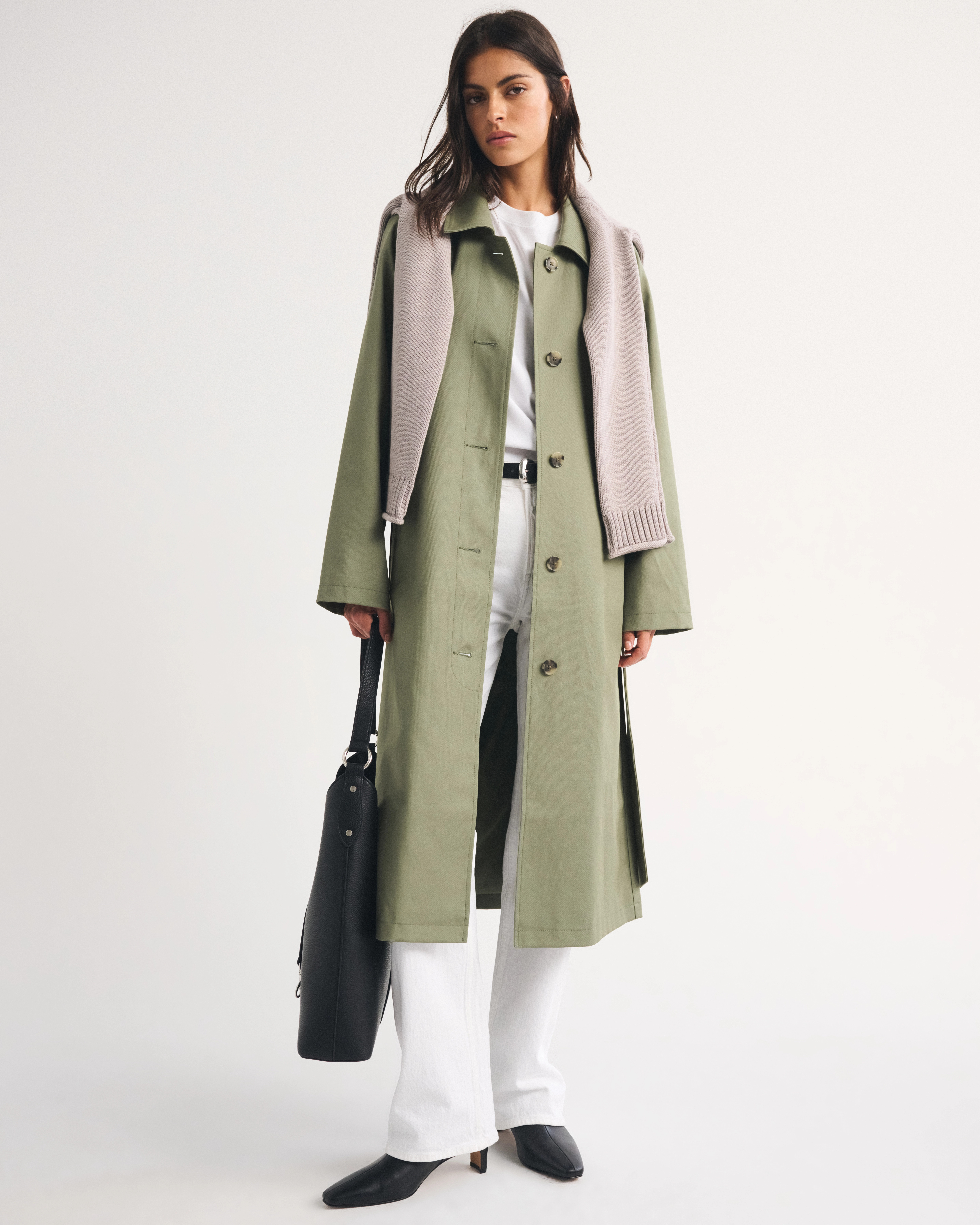 100% Cotton Long Mac Coat | Abercrombie & Fitch (US)
