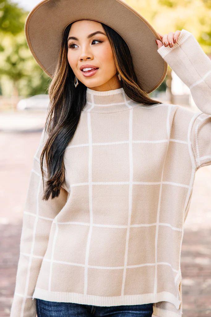Take The Call Taupe Brown Plaid Sweater | The Mint Julep Boutique