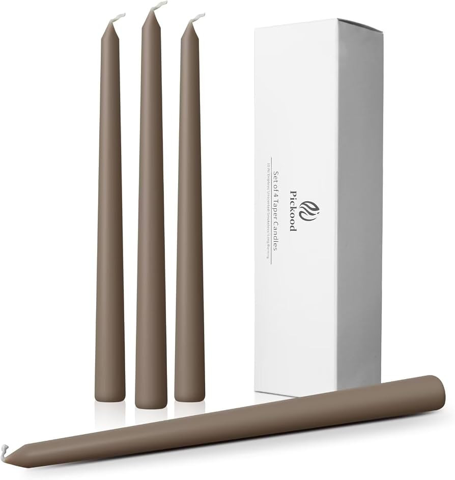 Pickood 10-Inch Tall Dripless Taper Candles Set of 4 - Taupe Tapered Candles, Perfect for Spring ... | Amazon (US)