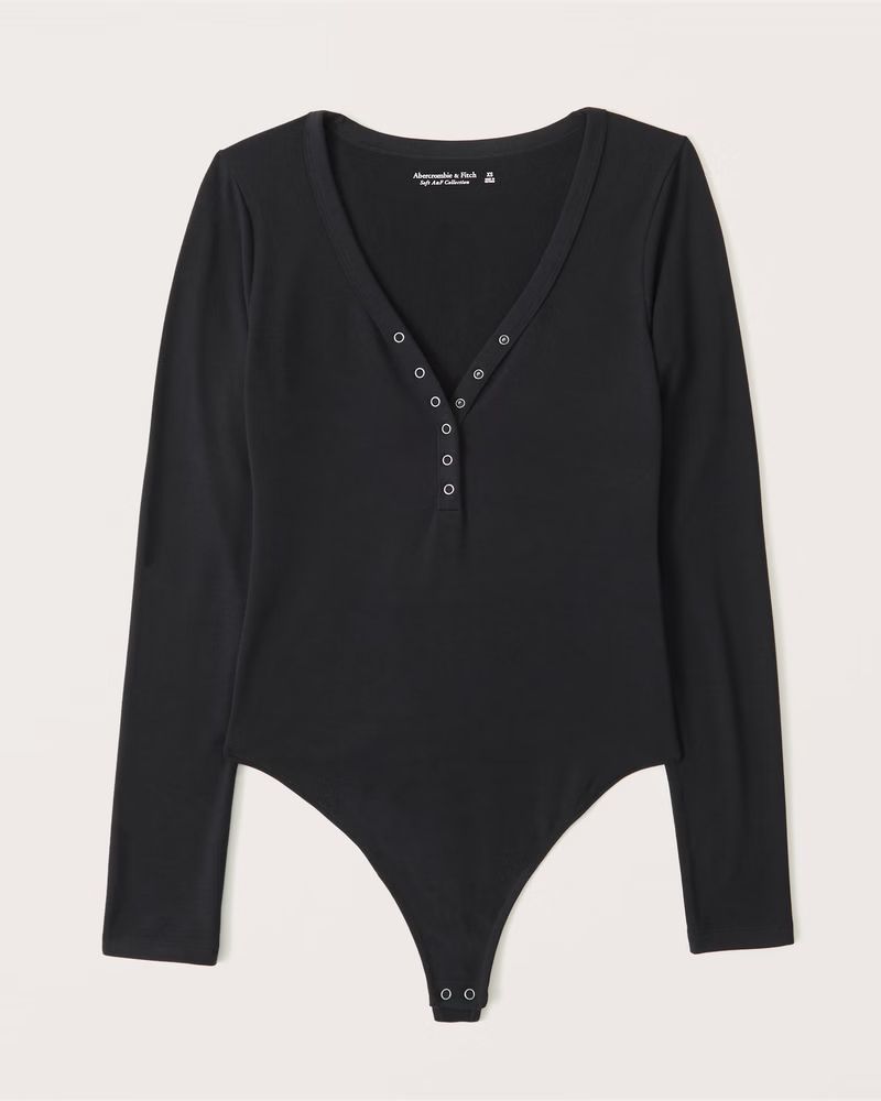 Long-Sleeve Luxe Cozy Henley Bodysuit | Abercrombie & Fitch (US)