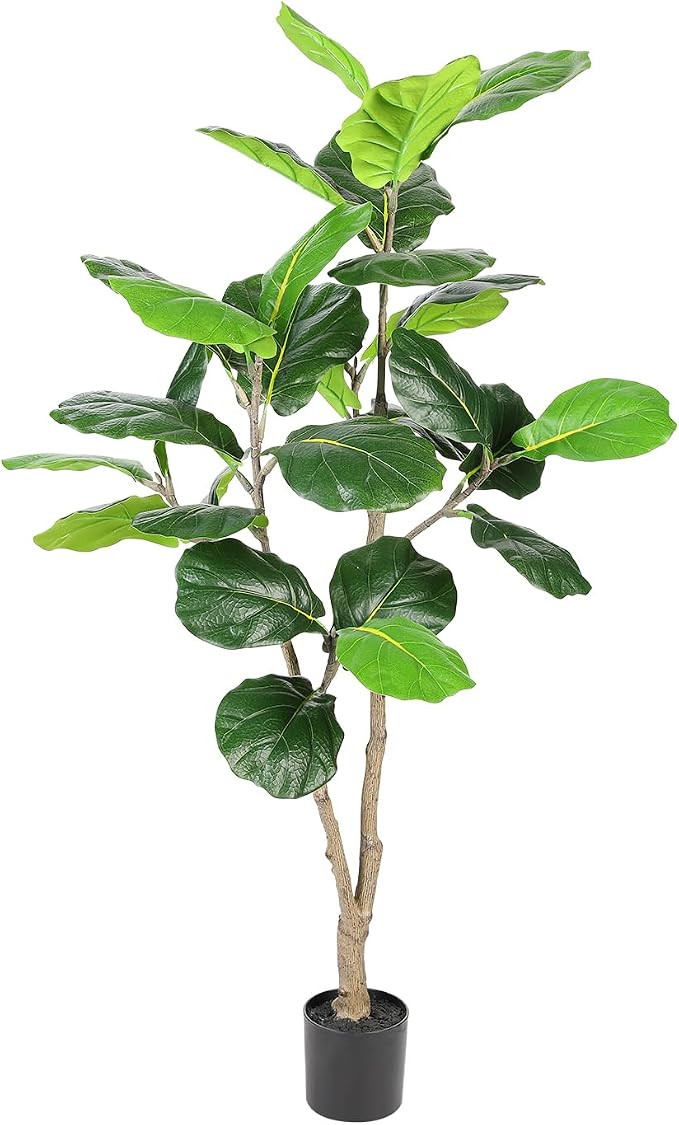 Realead 4ft Fiddle Leaf Fig Tree Artificial - Fake Fig Leaf Tree Faux Plants in Plastic Nursery P... | Amazon (US)