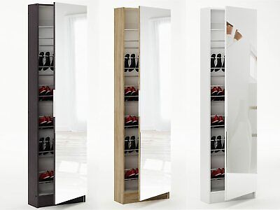Tall Mirrored Shoe Cabinet Hallway Cupboard Storage Organiser, Footwear Stand | eBay UK