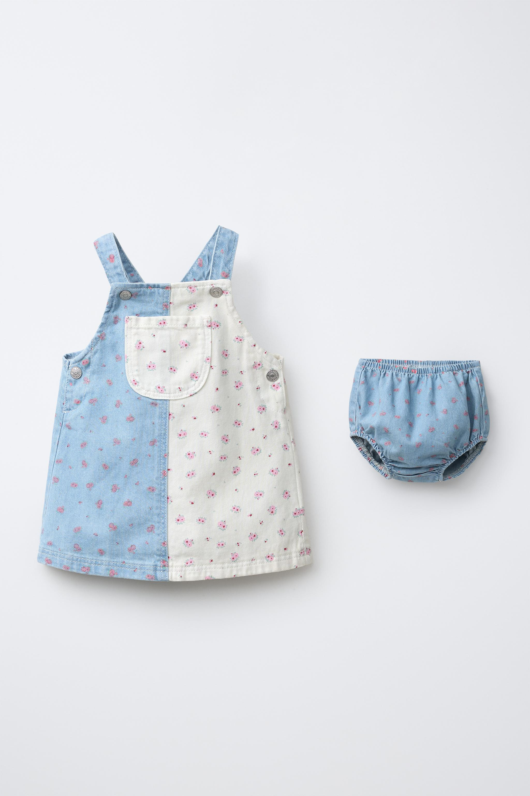 DENIM PATCHWORK FLORAL PINAFORE AND BLOOMERS | Zara US