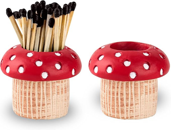 Mushroom Match Holder With Striker 2 Décor Match Striker Jar Cute Match Jar With Striker Decorat... | Amazon (US)
