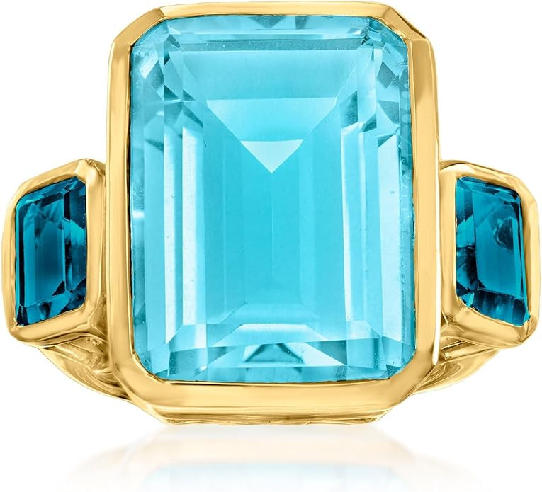 Ross-Simons 14.00 Carat Blue Quartz and 2.20 ct. t.w. London Blue Topaz 3-Stone Ring in 18kt Gold... | Amazon (US)