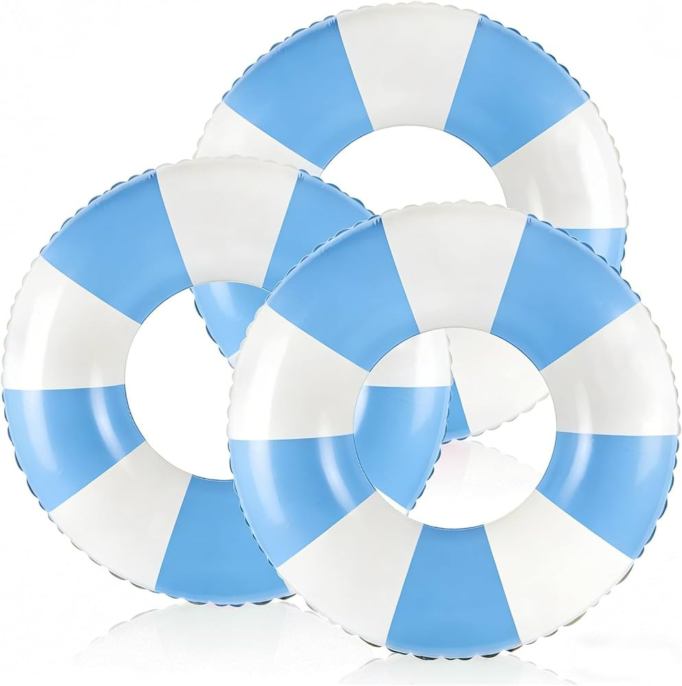 Classic Striped Pool Floats with Handle Inflatable Blue & White Stripes Tubes for Floating Large ... | Amazon (US)