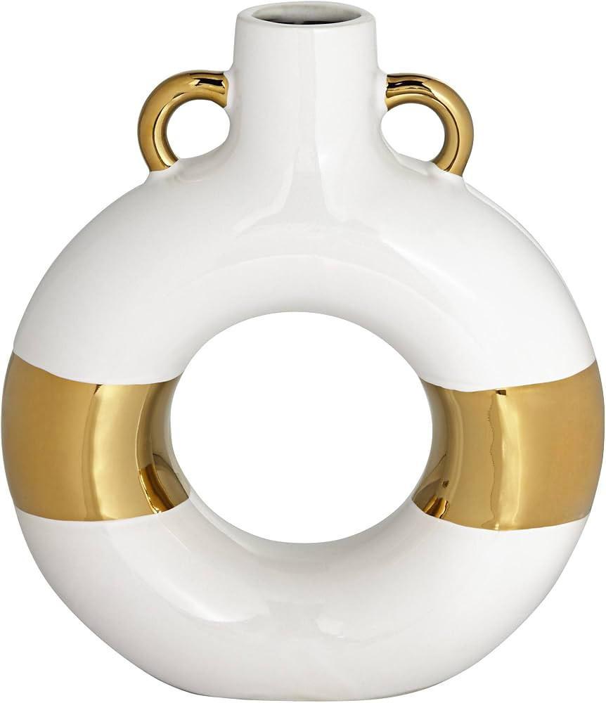 Studio 55D Mallory 13" High White and Gold Ceramic Vase with Handles | Amazon (US)