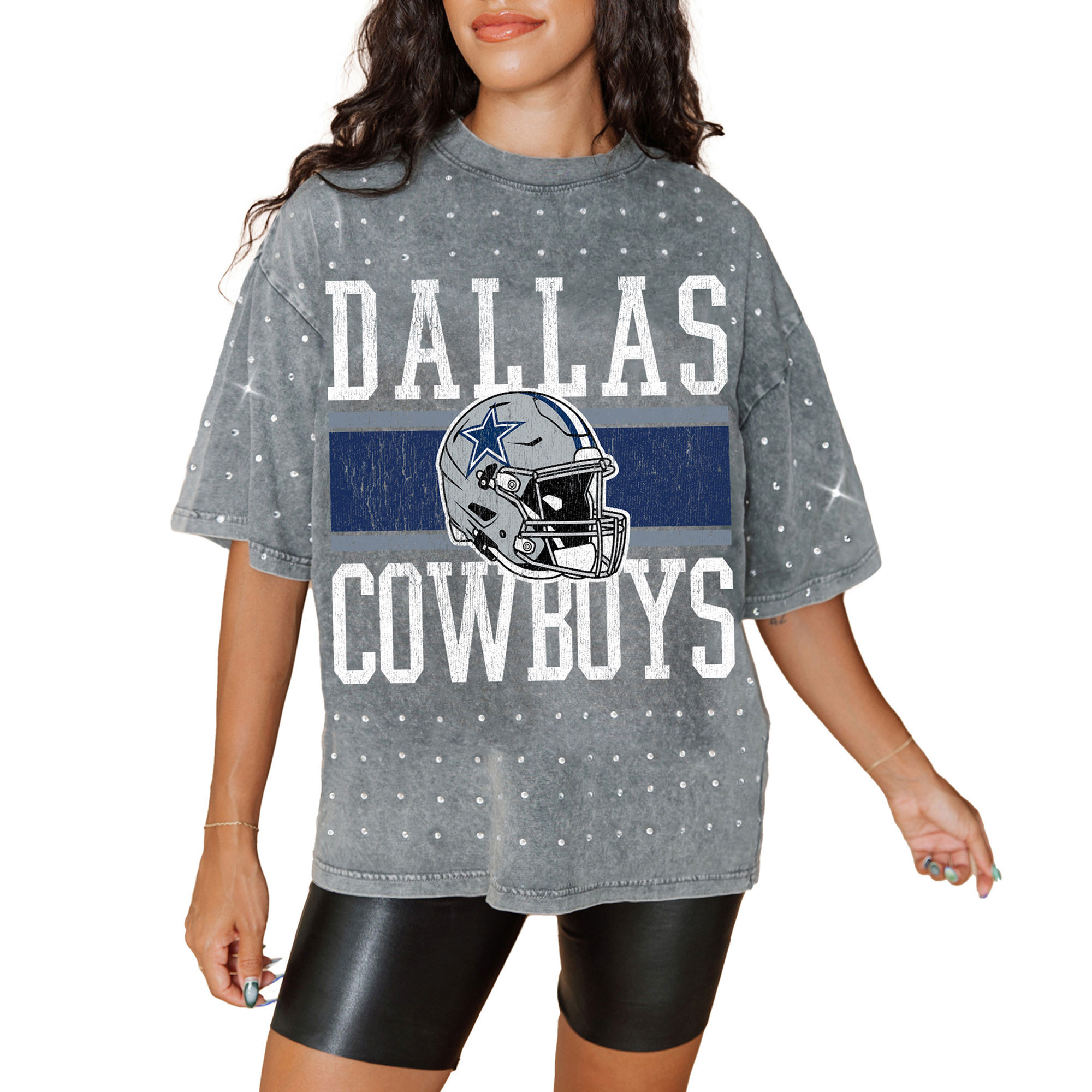 Women's Gameday Couture Gray Dallas Cowboys Oversized Mini Rhinestone Classic T-Shirt | Fanatics