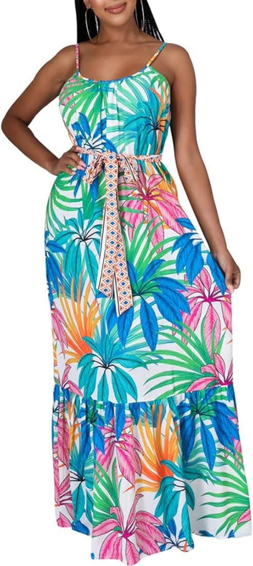 Women's Casual Floral Bohemain Maxi Dresses Plus Size Sleeveless Loose Beach Summer Sundress with Po | Amazon (US)