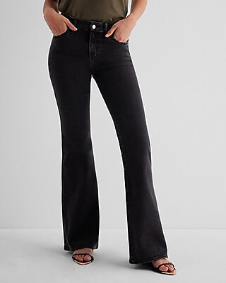 Mid Rise Washed Black FlexX '70s Flare Jeans | Express