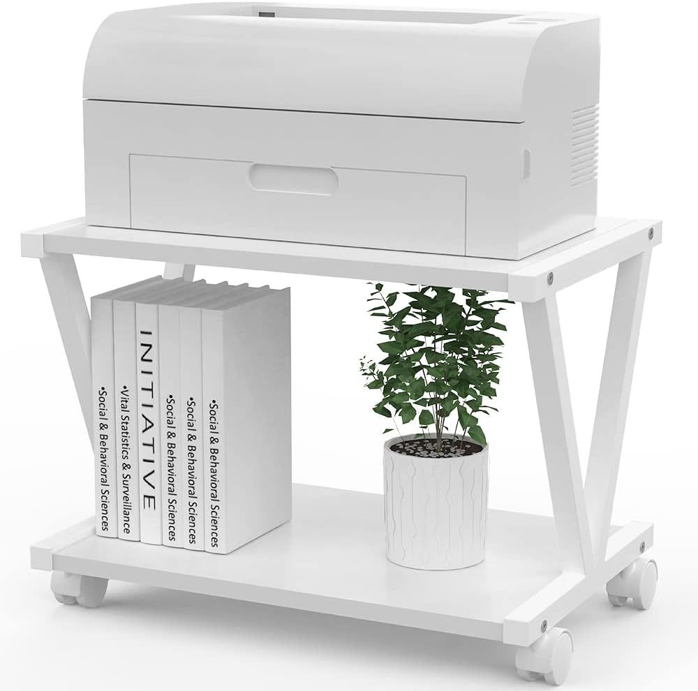 VEDECASA Retro Desktop Printer Stand 2 Double Tiers Wood Printer Shelf Modern White Wood Storage ... | Amazon (US)