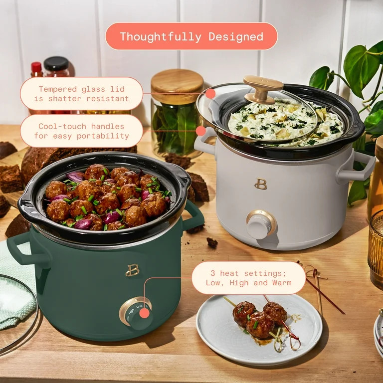 Beautiful 2 Qt Manual Slow Cooker, 2-Pack, Thyme Green + Porcini Taupe by Drew Barrymore | Walmart (US)
