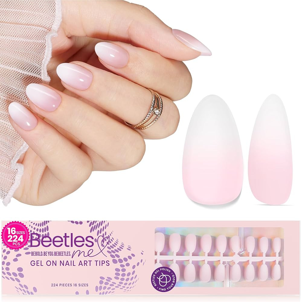 Beetles French Tip Press On Nails, 16 Sizes 224 Pcs Ombre Pink Extra Short Almond Press On Nails ... | Amazon (US)