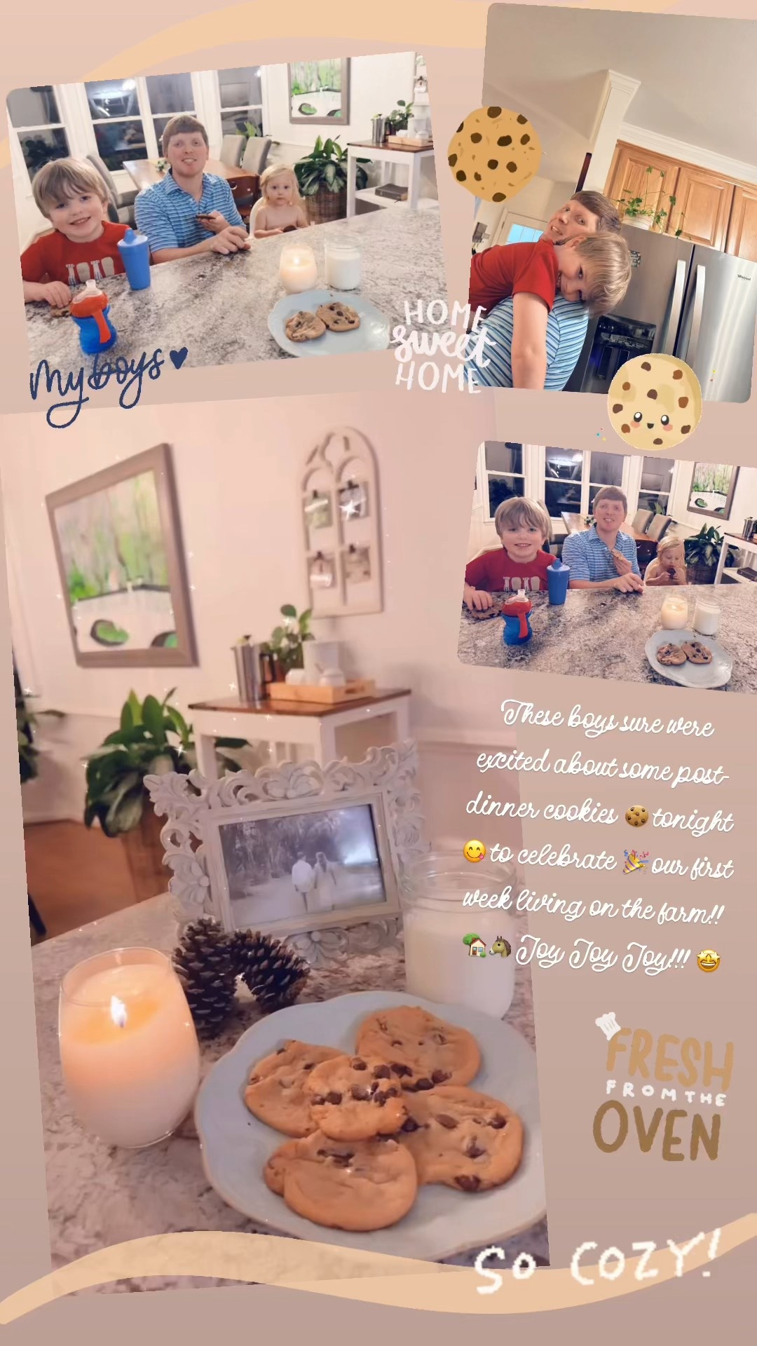 These boys sure were excited about some post-dinner cookies 🍪 tonight 😋 to celebrate 🎉 our first week living on the farm!! 🏡🐴 Joy Joy Joy!!! 🤩 