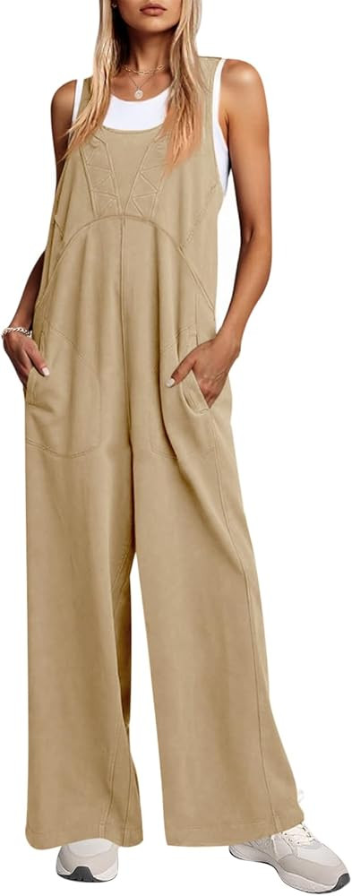 Cicy Bell Women's Casual Loose Bib Overalls Summer Sleeveless Wide Leg Pant Baggy Jumpsuits Long ... | Amazon (US)