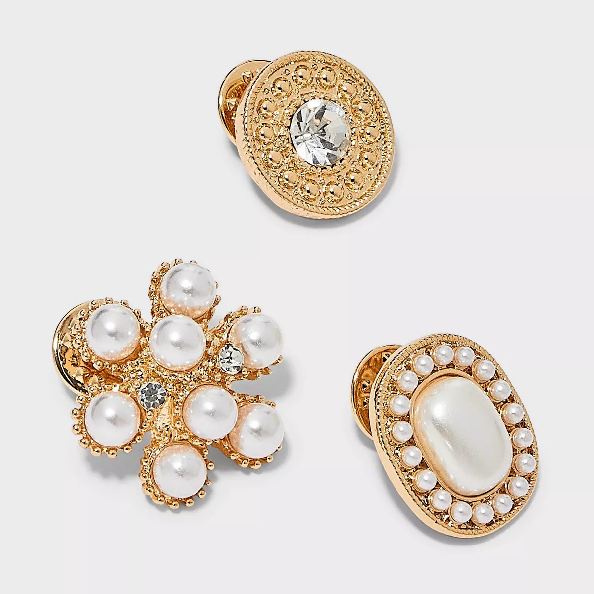 Pearl and Stone Brooch Pin Set 3pc - A New Day™ White/Gold | Target