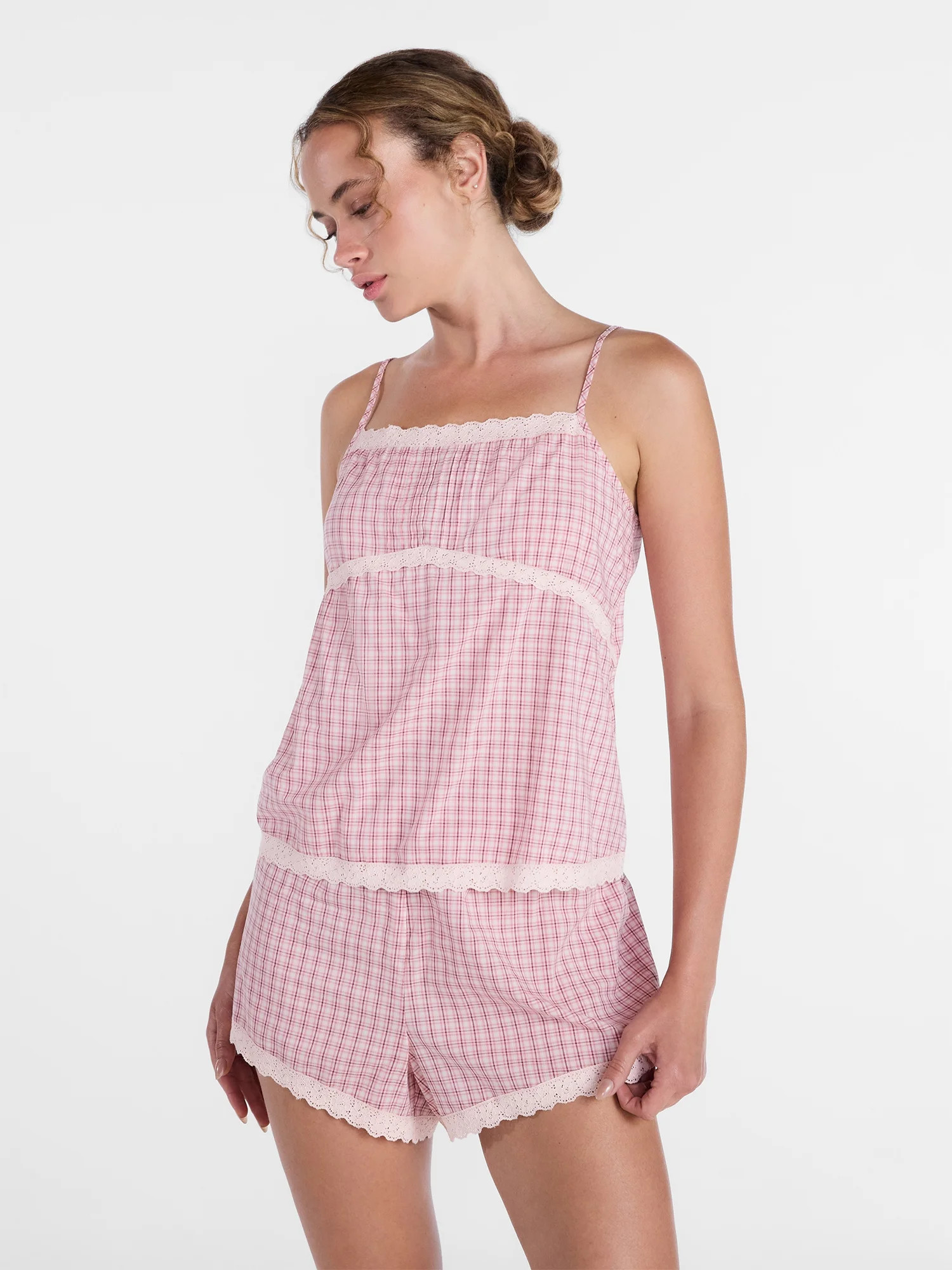 Joyspun Women's Sleep Cami Short Set with Lace, Sizes XS -3X | Walmart (US)