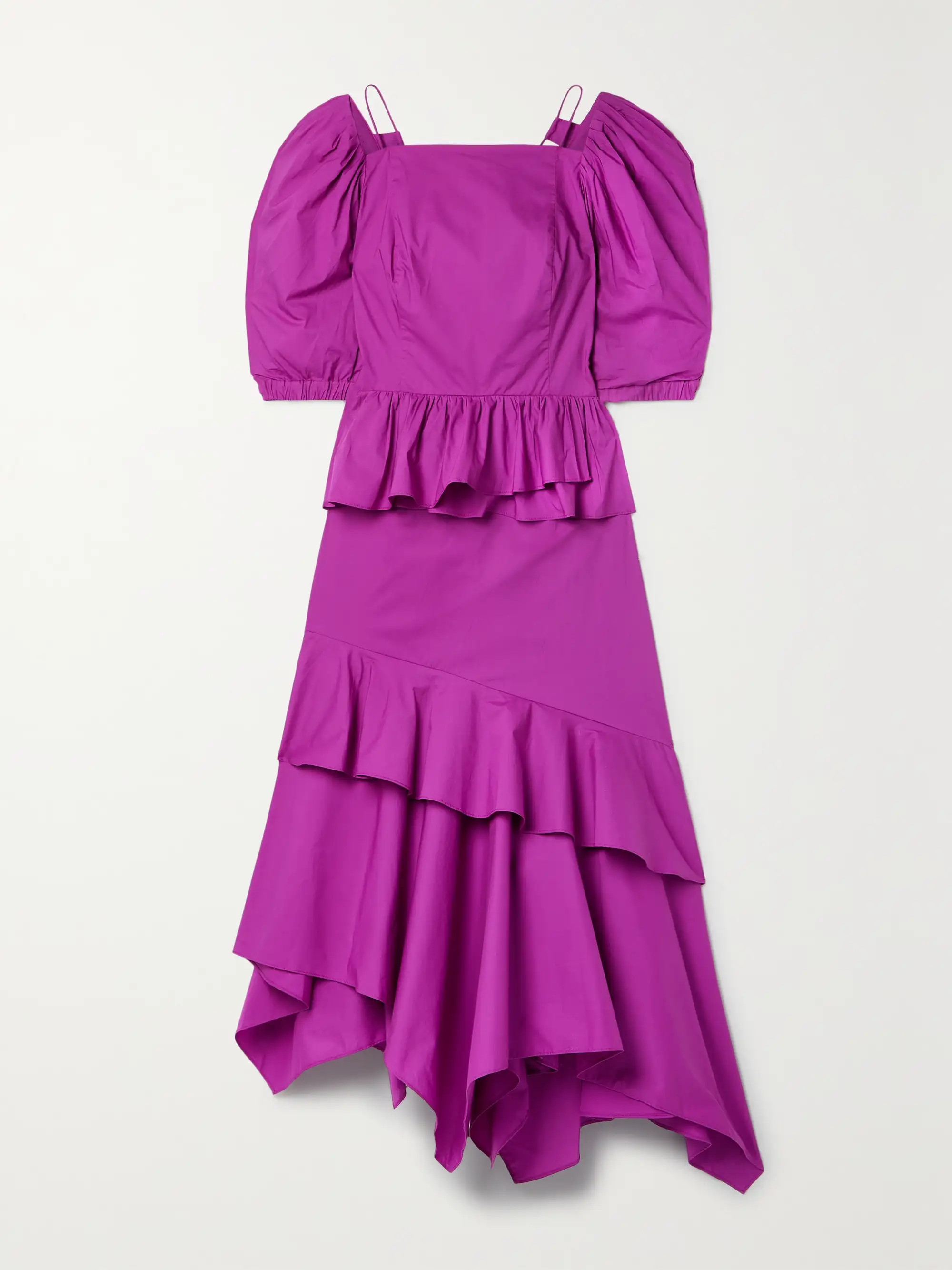 Marie open-back asymmetric ruffled tiered cotton-poplin midi dress | NET-A-PORTER (US)