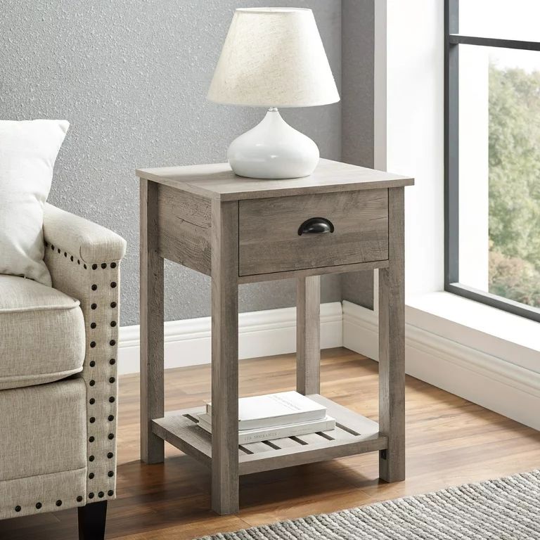 Woven Paths Farmhouse Single Drawer Open Shelf End Table, Grey Wash | Walmart (US)