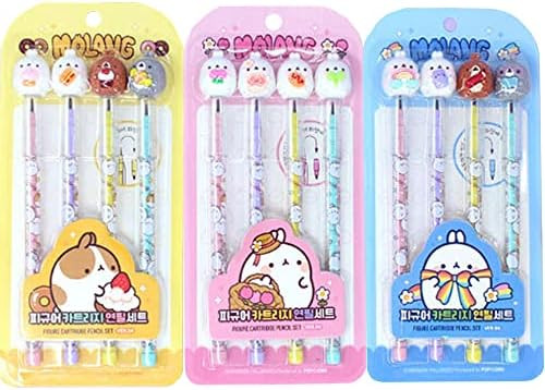 Molang Figure Cartridge Pencil 4pcs Set - Kawaii Korean Stationery, Cute Refillable Mechanical Pe... | Amazon (US)