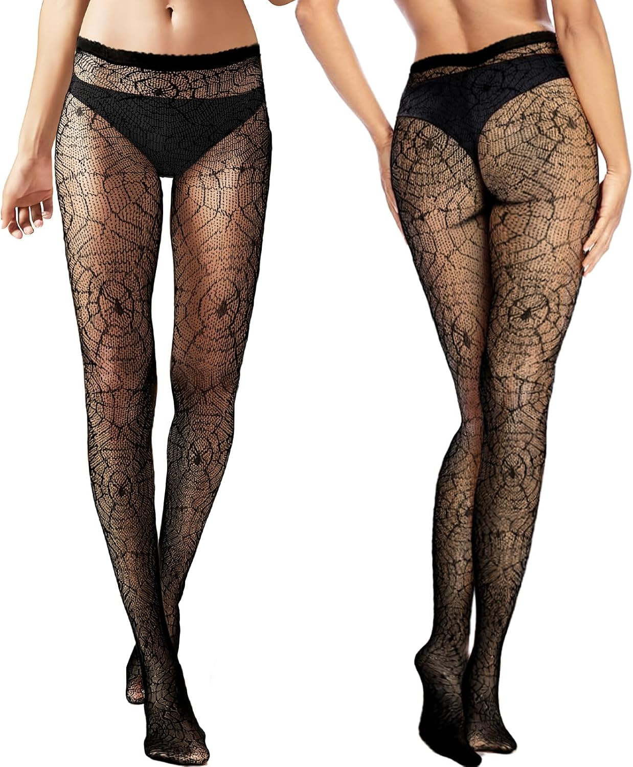 Women’s Fishnet Tights – High Waist Patterned Stockings, Rhinestone & Spider Web for Party & Halloween | Amazon (US)