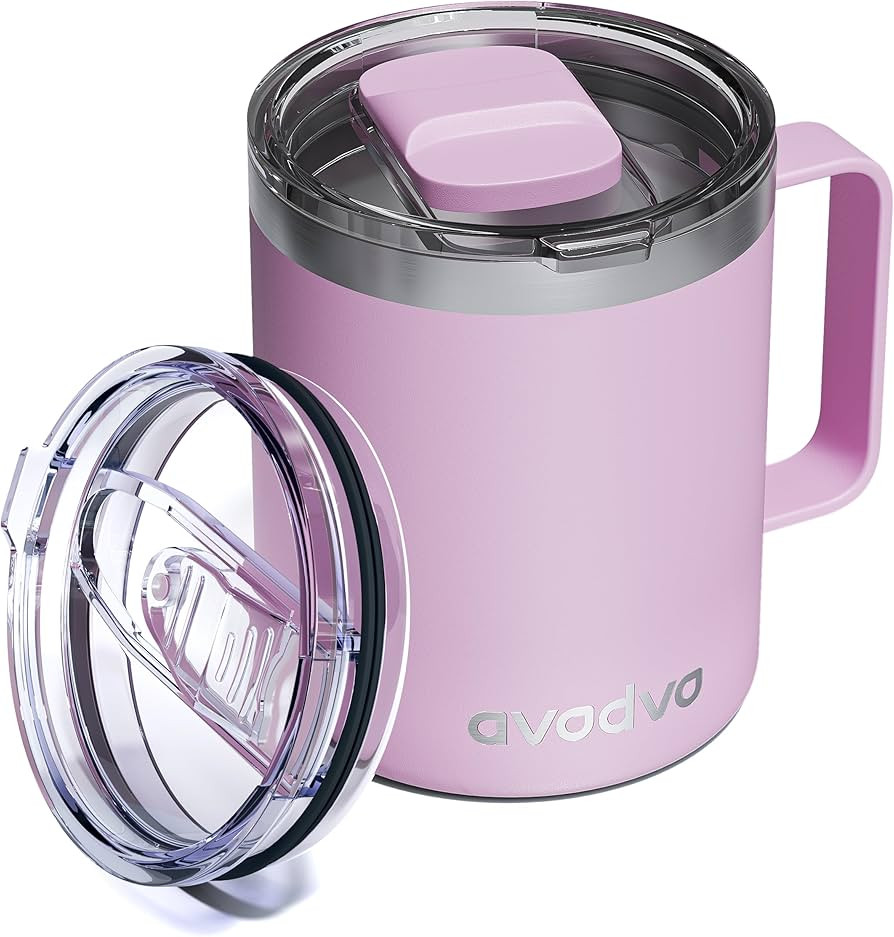 12oz Insulated Coffee Mug with Lid – Includes Two Lids, Stainless Steel Coffee Travel Mug with ... | Amazon (US)
