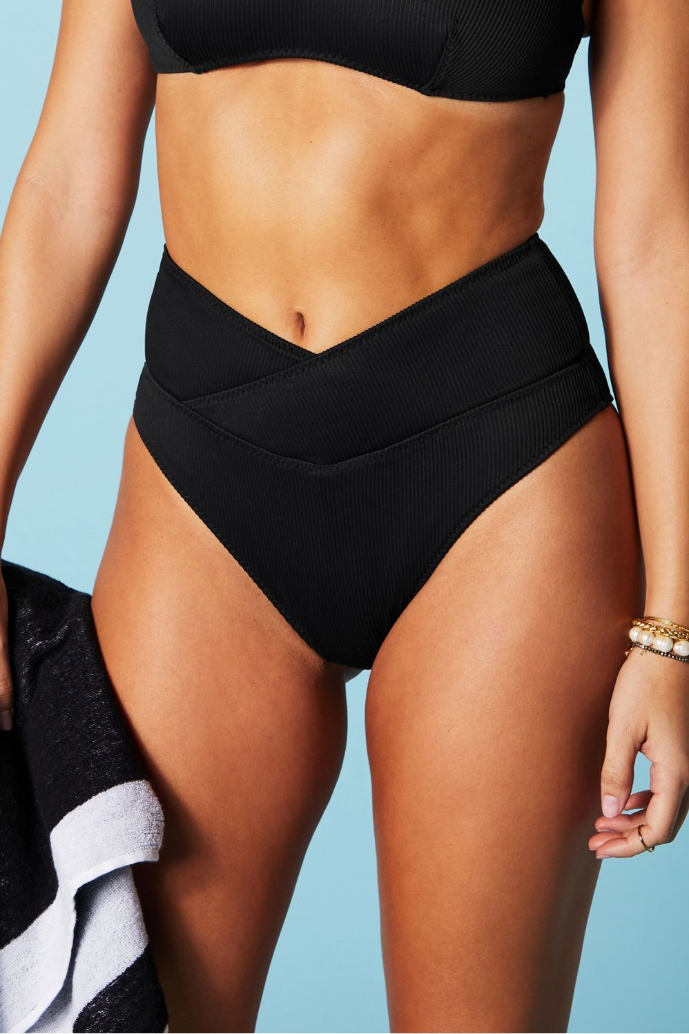 High-Waisted Crossover Shaping Swim Bottom | Fabletics - North America