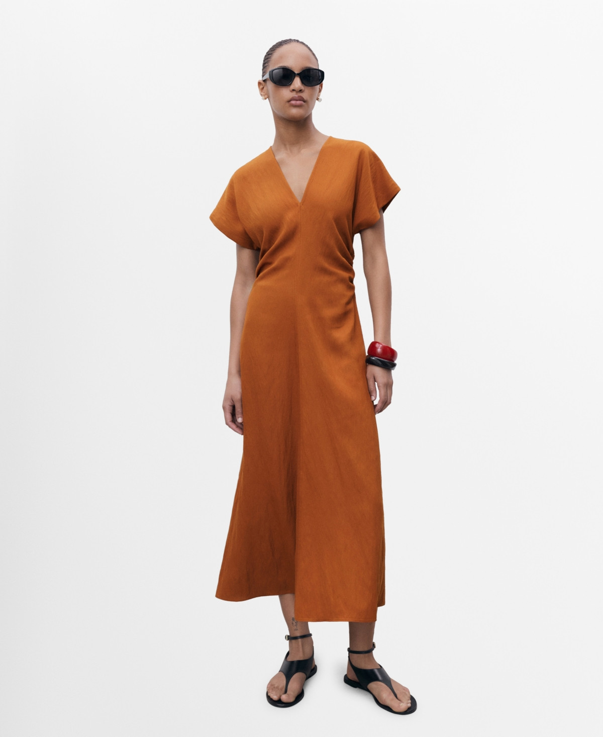 Mango Women's Gathered Waist Midi Dress - Brown | Macy's