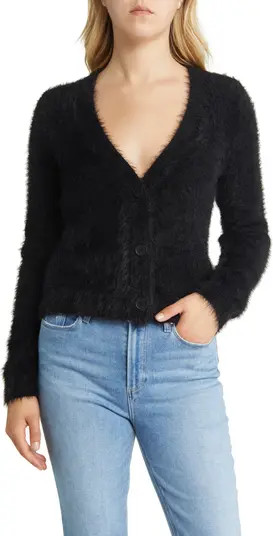 Halogen® Fuzzy Deep V-Neck Cardigan | Nordstrom | Nordstrom