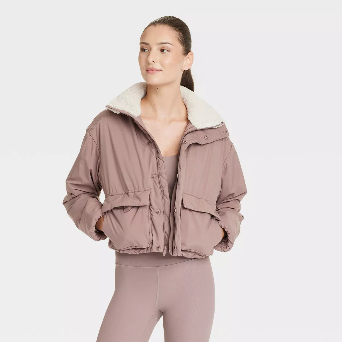 Women's Midweight Puffer Jacket - All In Motion™ Light Brown L | Target