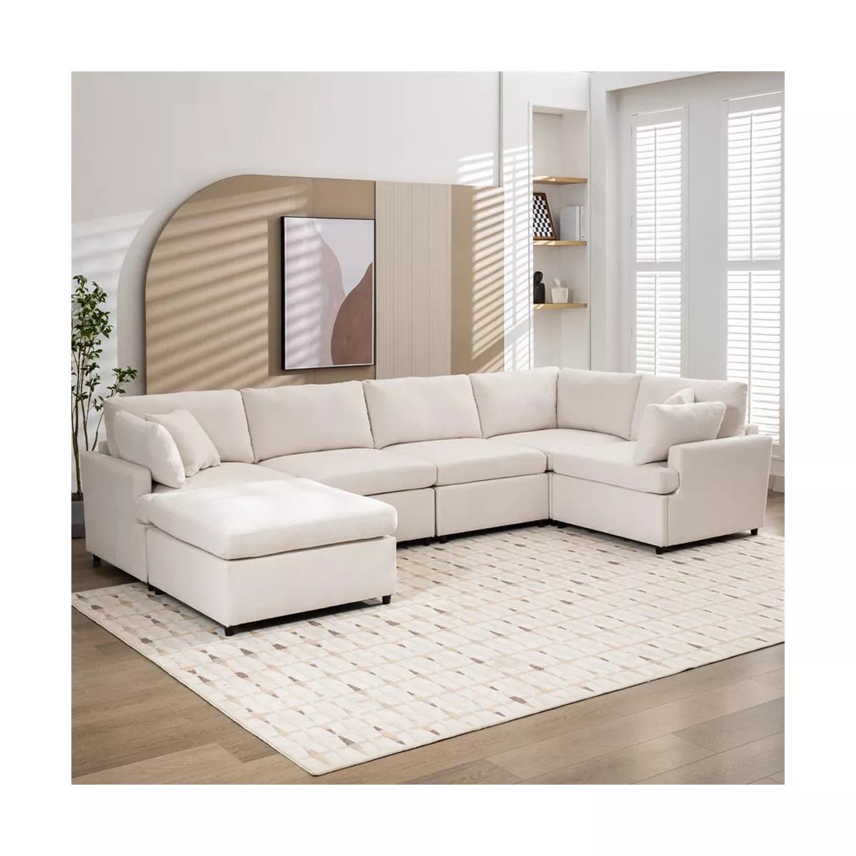 6-Seat Sectional Sofa Couch With Removable Ottoman, U-Shaped Upholstered Couch With Legs, Reversi... | Target