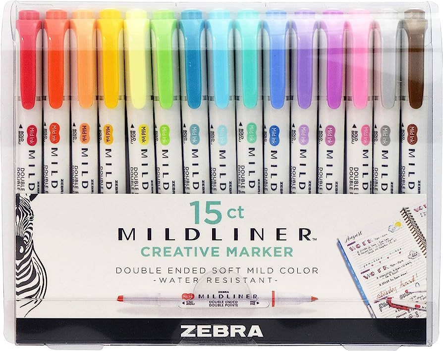 Zebra Pen Mildliner Double Ended Highlighter Set, Broad and Fine Point Tips, Assorted Ink Colors,... | Amazon (US)